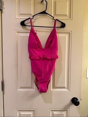 J. Crew Hot Pink Ruffle One-Piece
